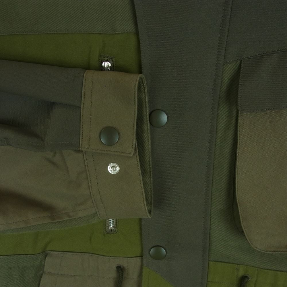 クオン 23AW 143JK040405 Tonal Patchwork Jacket 異素材切替 ドッキング オーバーサイズ トナル パッチワーク ジャケット グリーン系 オリーブ系 XL【新古品】【未使用】【中古】