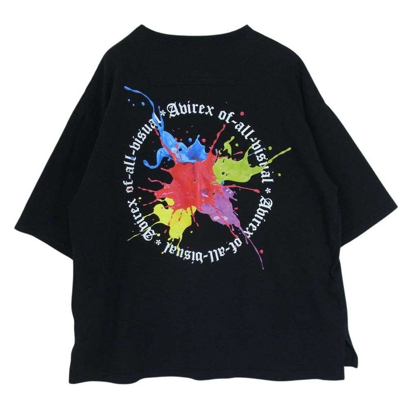 AVIREX アヴィレックス 23121TS-AVI × A4A CIRCLE LOGO SHORT SLEEVE T-SHIRT サークルロゴ 五分袖 Tシャツ ブラック系 M【中古】