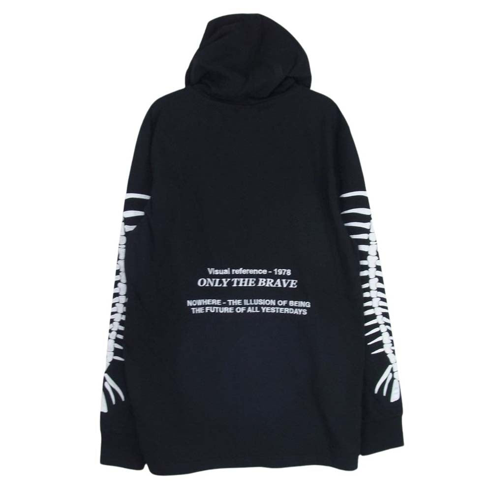 DIESEL ディーゼル プルオーバー 骨 BONE 袖 プリント コットン フーディ パーカー ブラック系 M【中古】