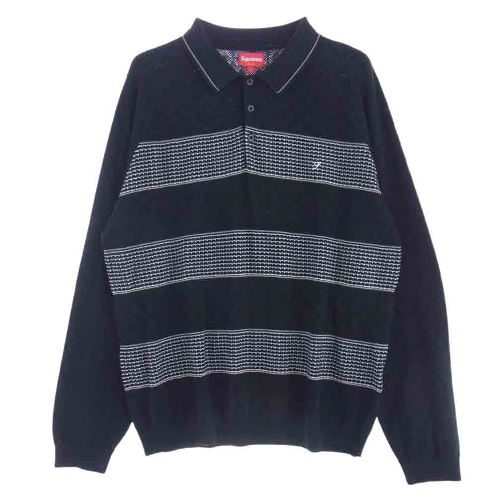 Supreme シュプリーム 21AW Knit Stripe L/S Polo ニット  ブラック系 L【中古】