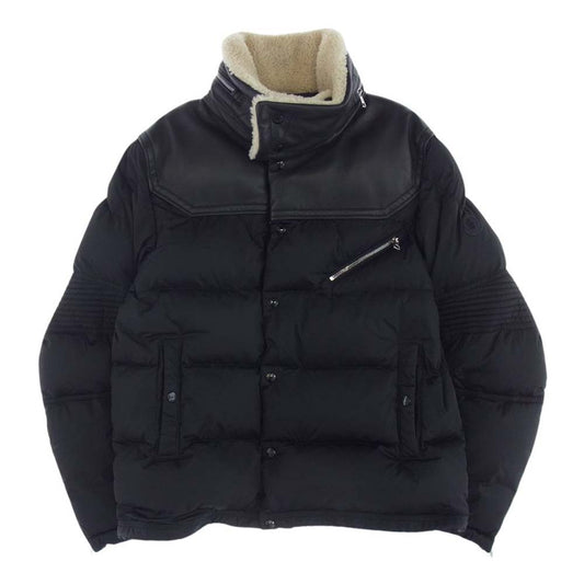 MONCLER モンクレール G20911A00175 54155 LEO レオ レザー 切替し ボア ダウン ジャケット  ブラック系 5【中古】