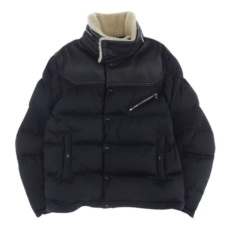 MONCLER モンクレール G20911A00175 54155 LEO レオ レザー 切替し ボア ダウン ジャケット  ブラック系 5【中古】