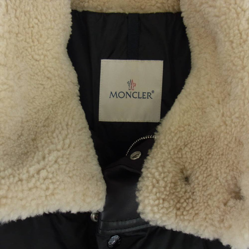 MONCLER モンクレール G20911A00175 54155 LEO レオ レザー 切替し ボア ダウン ジャケット  ブラック系 5【中古】