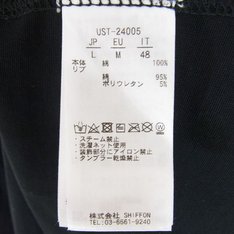 1piu1uguale3 ウノピュウノウグァーレトレ UST-24005 RELAX リラックス 縦ロゴ 半袖 Tシャツ ブラック系 L【中古】