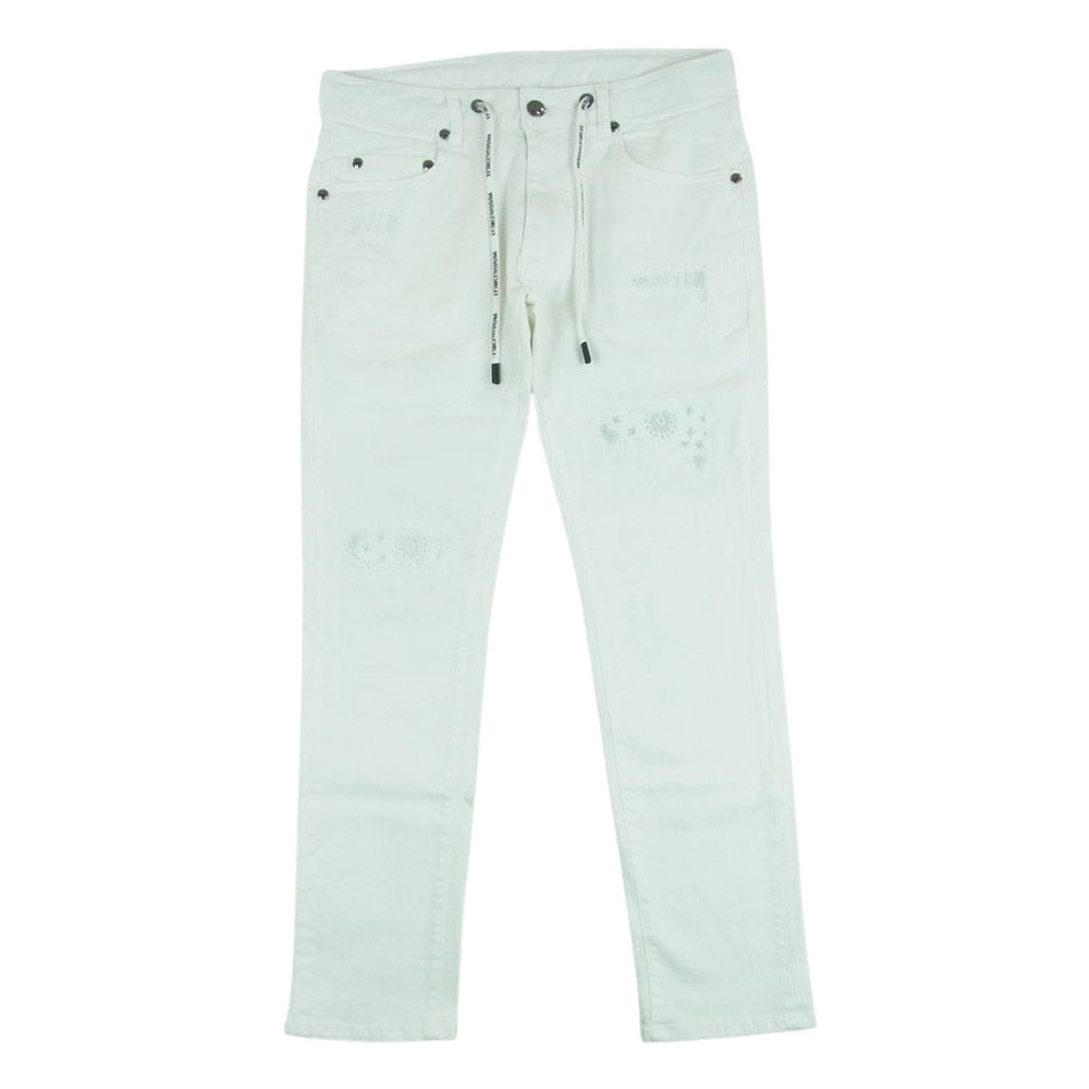 1piu1uguale3 ウノピュウノウグァーレトレ RELAX リラックス ダメージ加工 バンダナ柄 デニム パンツ ホワイト系 L【中古】