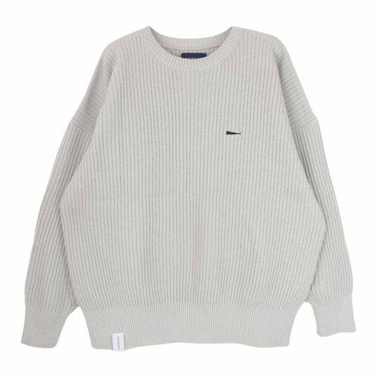 DESCENDANT ディセンダント 22AW GAUFRE WAFFLE KNIT CACHALOT 刺繍 アクリル ワッフル ニット クルーネック セーター グレー系 2【中古】