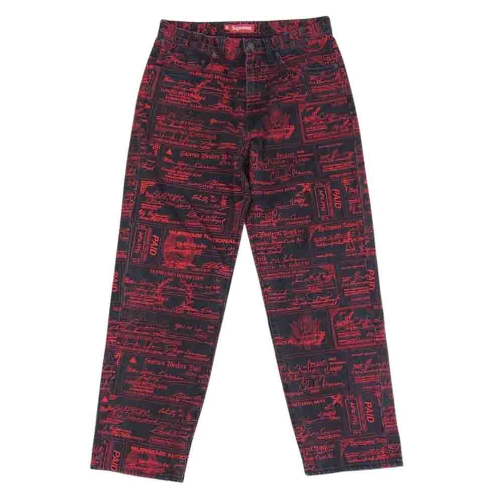 Supreme シュプリーム 20SS Checks Embroidered Jean 刺繍 エンブロイダリー ジーンズ デニムパンツ ブラック系 レッド系 30【中古】