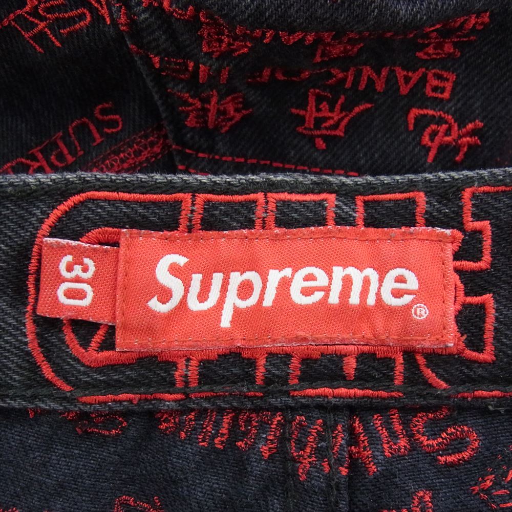 Supreme シュプリーム 20SS Checks Embroidered Jean 刺繍 エンブロイダリー ジーンズ デニムパンツ ブラック系 レッド系 30【中古】