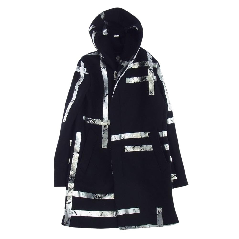 1piu1uguale3 ウノピュウノウグァーレトレ MRC128 WOL119 誉田屋源兵衛 WRAP COAT ウール フルジップ フード ラップ コート ブラック系 シルバー系 4【中古】