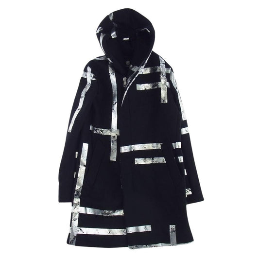 1piu1uguale3 ウノピュウノウグァーレトレ MRC128 WOL119 誉田屋源兵衛 WRAP COAT ウール フルジップ フード ラップ コート ブラック系 シルバー系 4【中古】