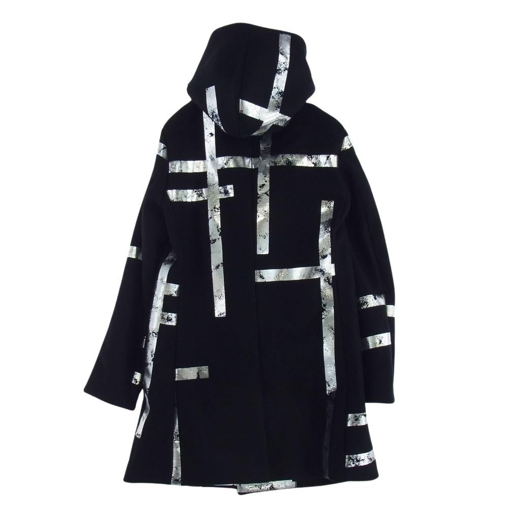 1piu1uguale3 ウノピュウノウグァーレトレ MRC128 WOL119 誉田屋源兵衛 WRAP COAT ウール フルジップ フード ラップ コート ブラック系 シルバー系 4【中古】