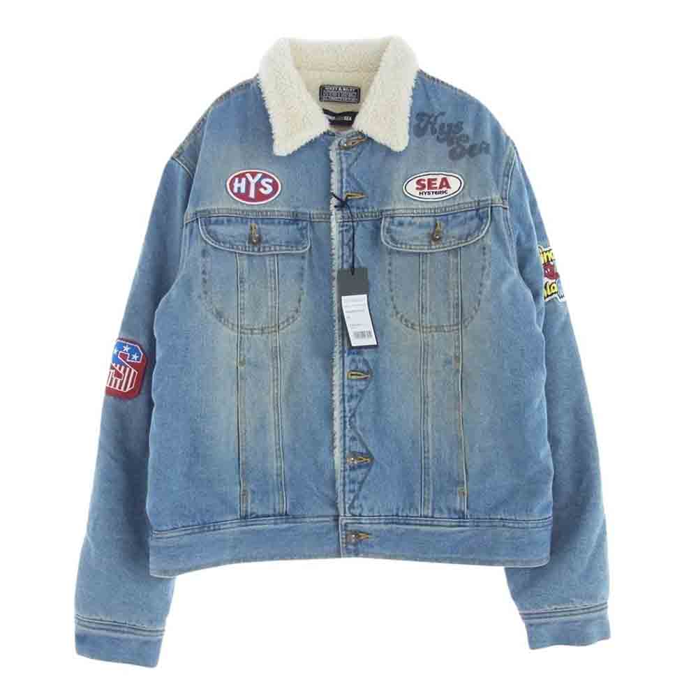 HYSTERIC GLAMOUR ヒステリックグラマー 23AW WDS-C-HYS-24-Q2-03 × WIND AND SEA WASHED DENIM JACKET ウィンダンシー ウォッシュド デニム ワッペン ボア ジャケット  ライトブルー系 M【中古】