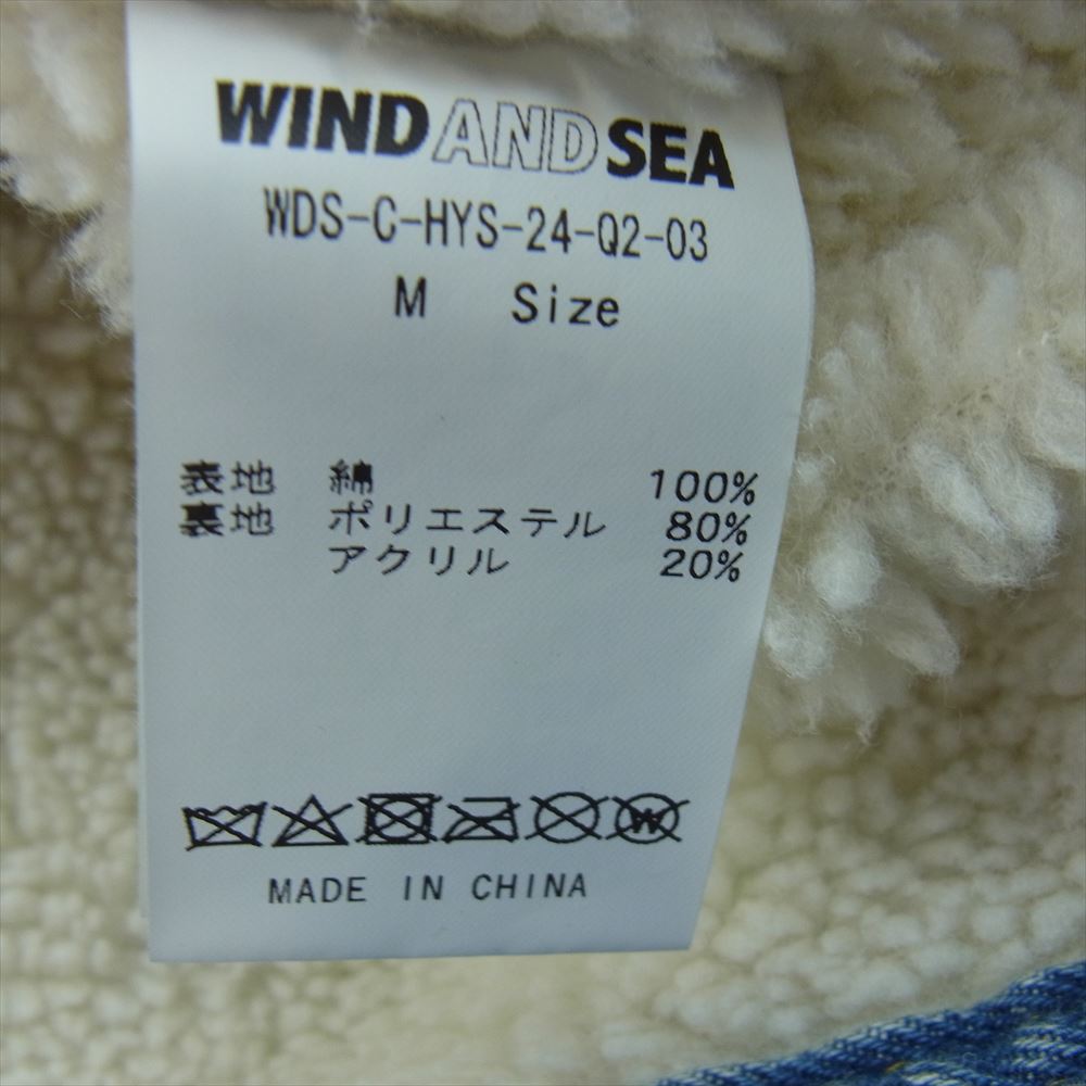 HYSTERIC GLAMOUR ヒステリックグラマー 23AW WDS-C-HYS-24-Q2-03 × WIND AND SEA WASHED DENIM JACKET ウィンダンシー ウォッシュド デニム ワッペン ボア ジャケット  ライトブルー系 M【中古】