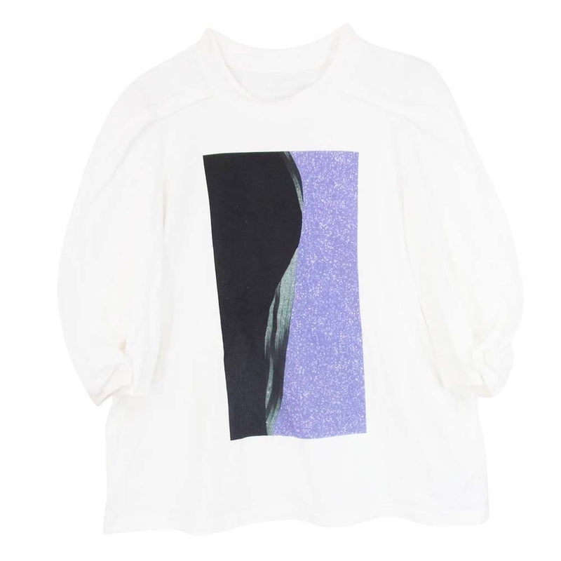 ISSEY MIYAKE イッセイミヤケ BODILY ABSTRACTION LINKAGE 袖変形 フロントプリント 七分袖 Tシャツ カットソー ホワイト系 2【中古】