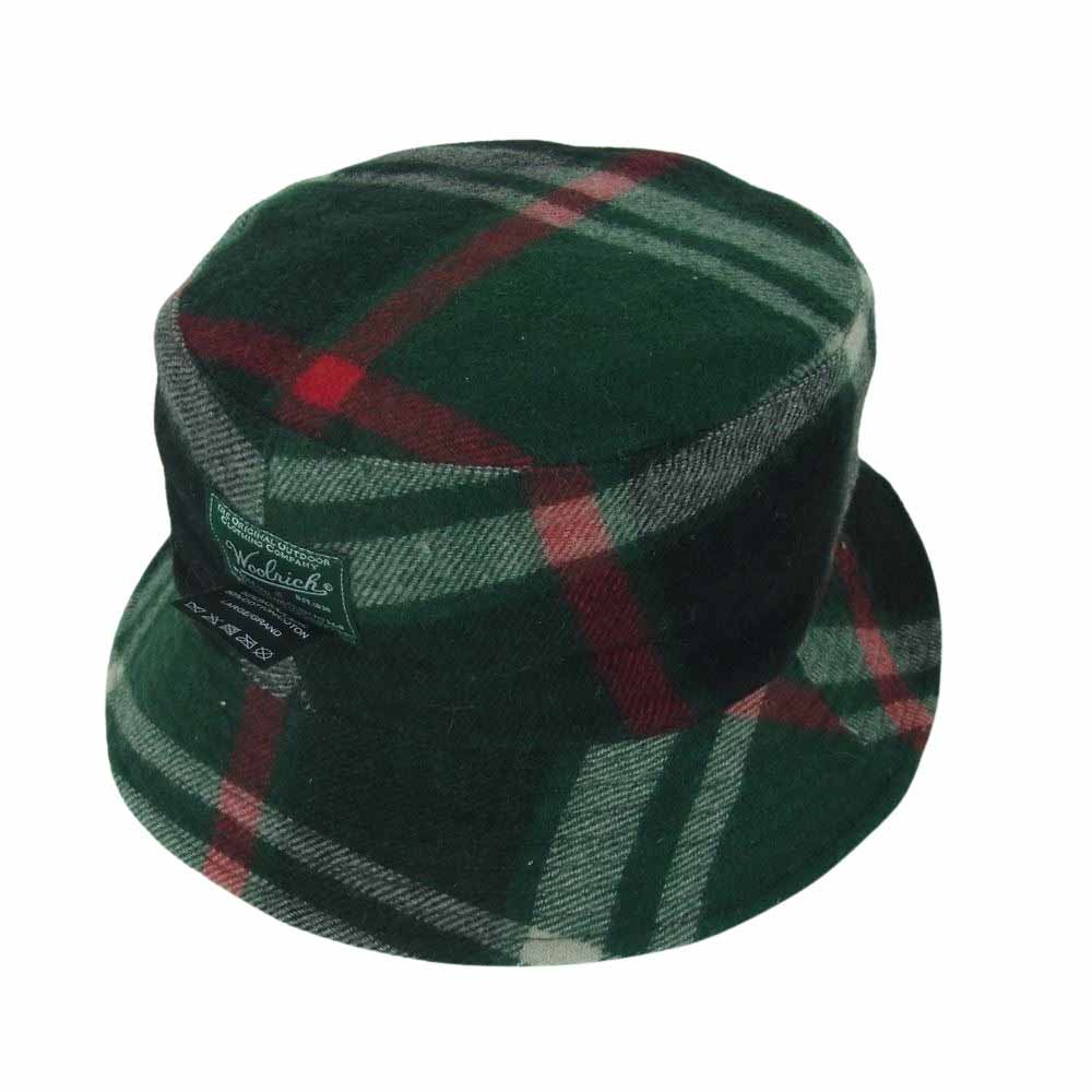 WOOLRICH ウールリッチ タータンチェック リバーシブル バケット ハット ウール グリーン系 グレー系 L【中古】