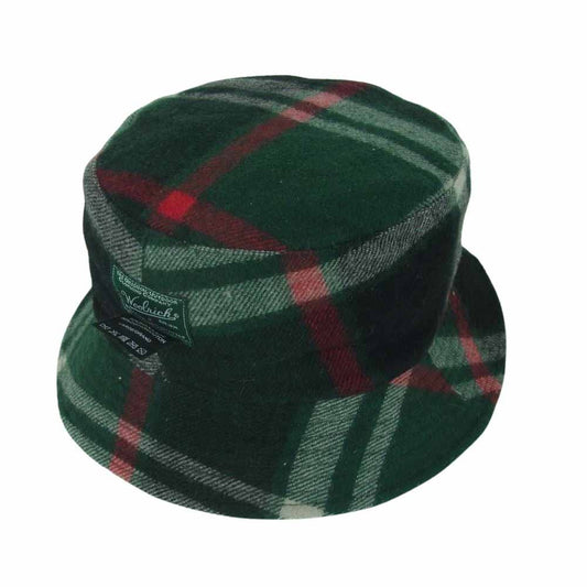 WOOLRICH ウールリッチ タータンチェック リバーシブル バケット ハット ウール グリーン系 グレー系 L【中古】
