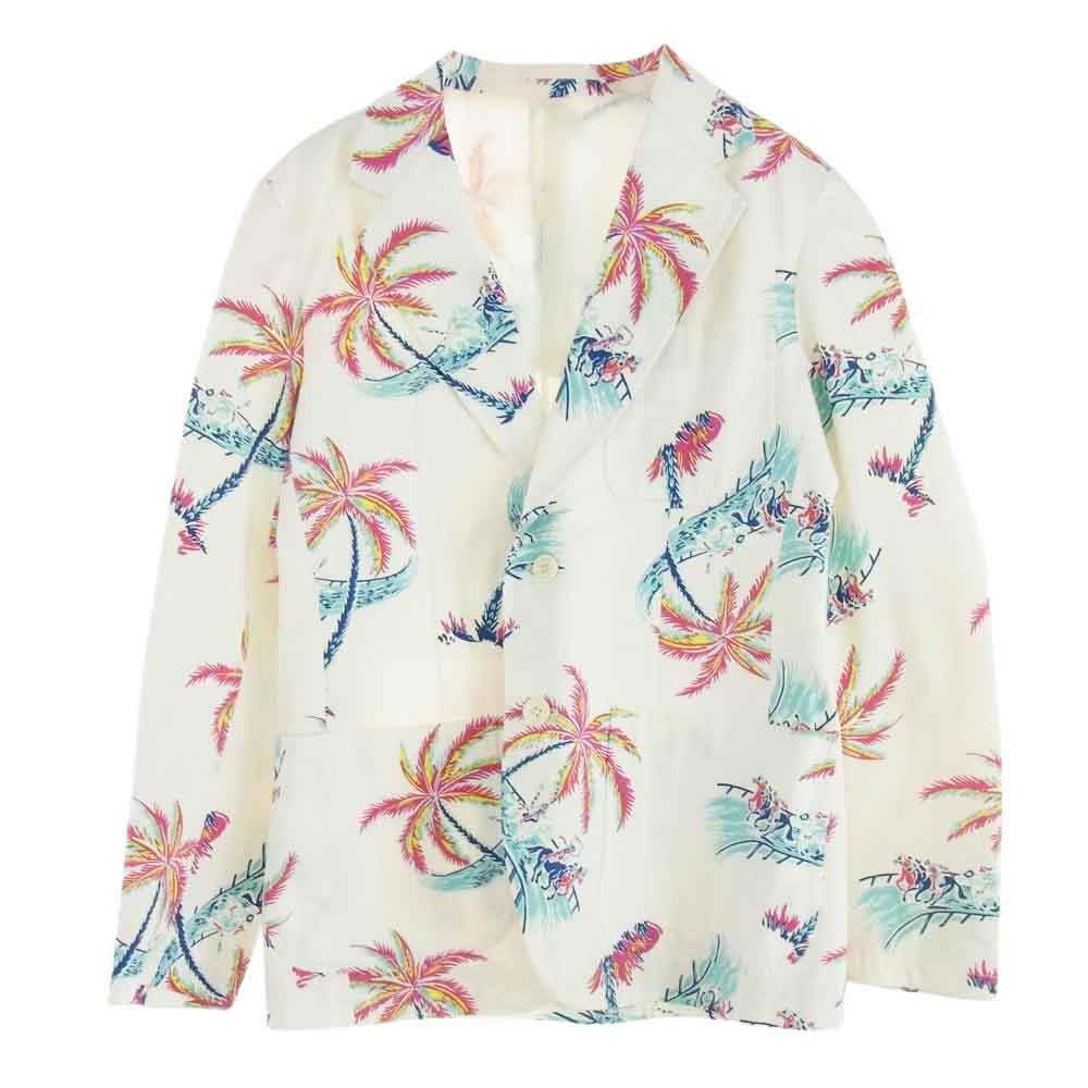 WACKO MARIA ワコマリア 13SS-CO-JK02 COTTON HORCE RACING JKT ホースレーシングプリント 総柄 2B テーラード ジャケット ホワイト系 S【中古】