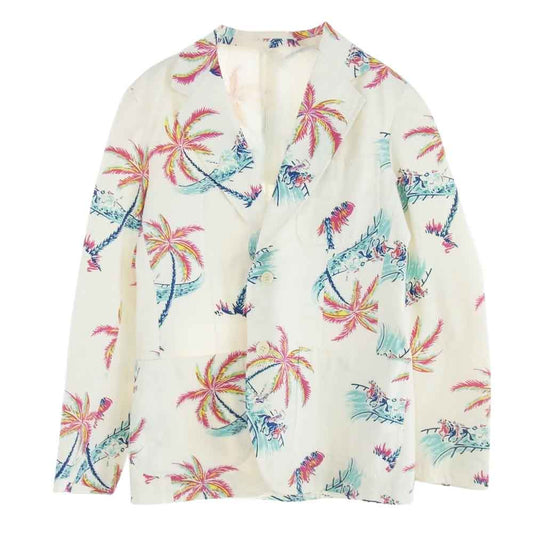 WACKO MARIA ワコマリア 13SS-CO-JK02 COTTON HORCE RACING JKT ホースレーシングプリント 総柄 2B テーラード ジャケット ホワイト系 S【中古】