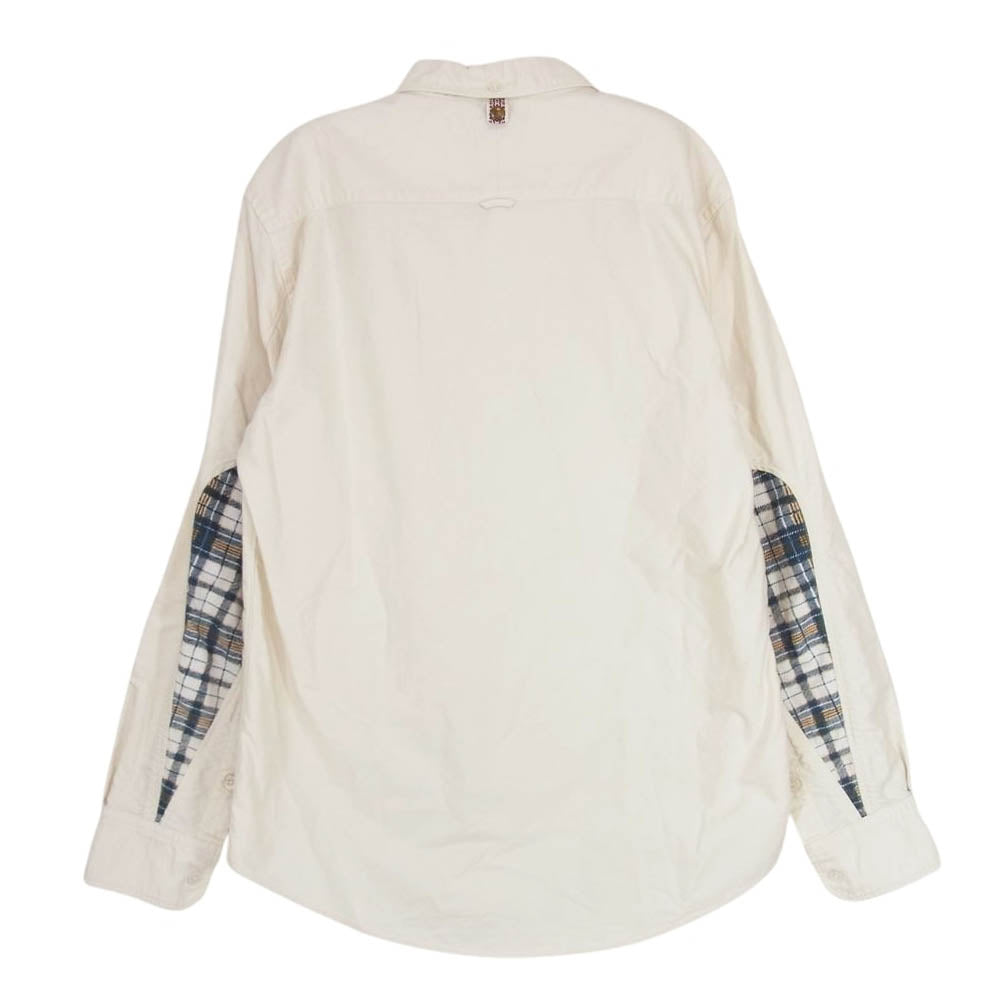 VISVIM ビズビム 13SS 0113105011005 ALBACORE KOFU SHIRT B.D L/S GIZA コットン オックスフォード 切替 チェック 長袖 ボタンダウン シャツ ホワイト オフホワイト系 1【中古】