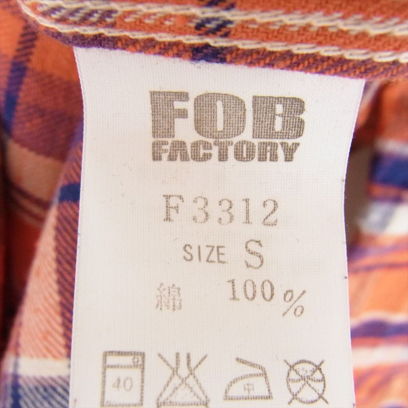 FOB FACTORY エフオービーファクトリー F3312 ネル チェック ワーク 長袖 シャツ オレンジ系 S【中古】