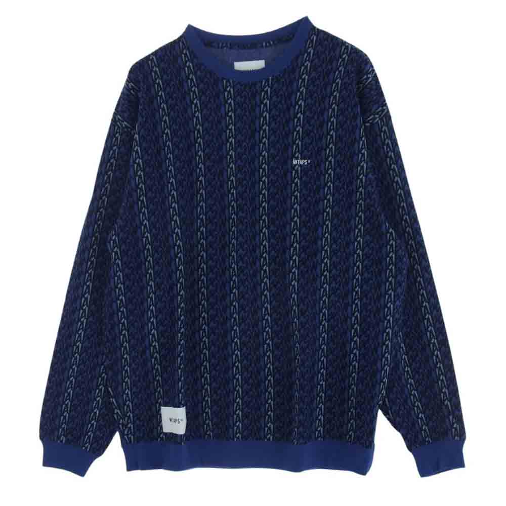 WTAPS ダブルタップス 24SS 241ATDT-CSM16 BDY LS COTTON.TEXTILE.SIGN ロングスリーブ テキスタイル サイン 総柄 長袖 カットソー スウェット ブルー系 X02【中古】