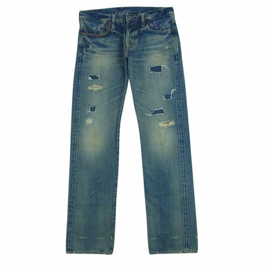 HYSTERIC GLAMOUR ヒステリックグラマー 4AP-2102 小窓デニム リペア加工 スタッズ ストレート デニム パンツ インディゴブルー系 30【中古】