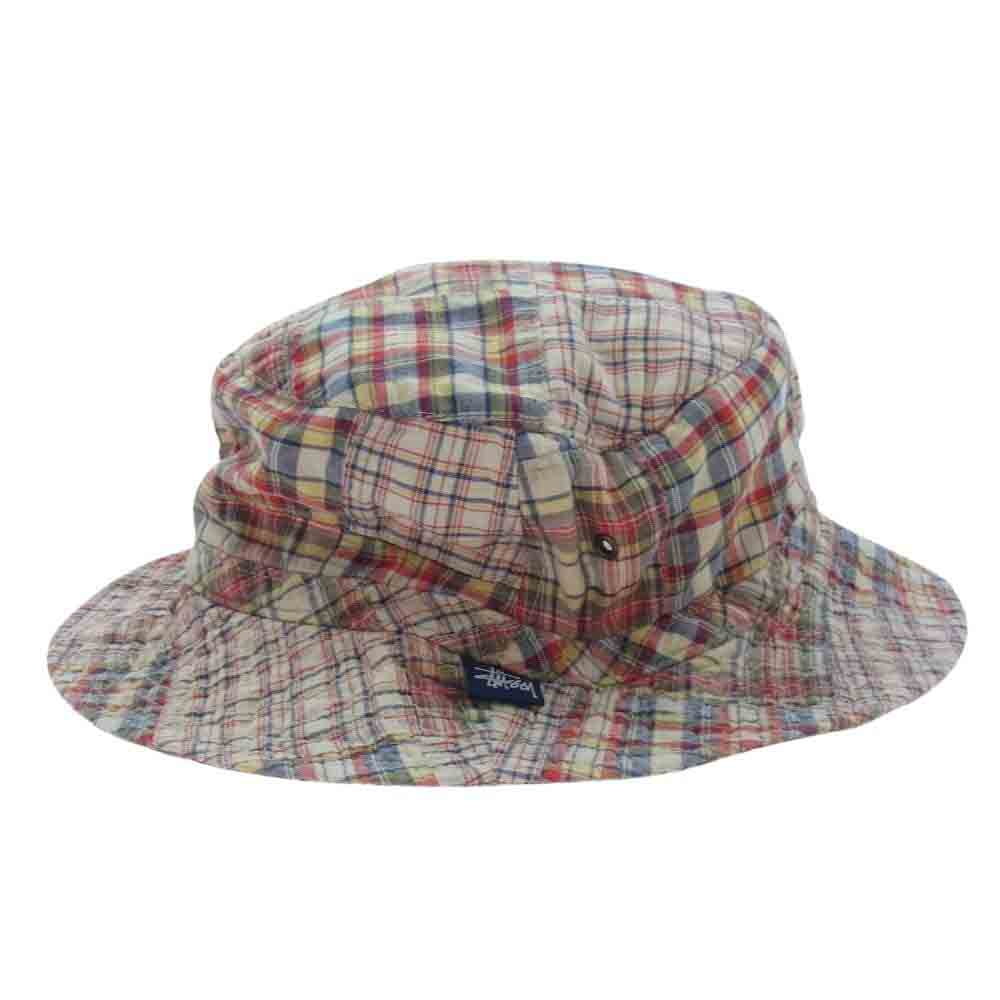 STUSSY ステューシー チェック バケット ハット レッド系 LARGE/X-LARGE【中古】