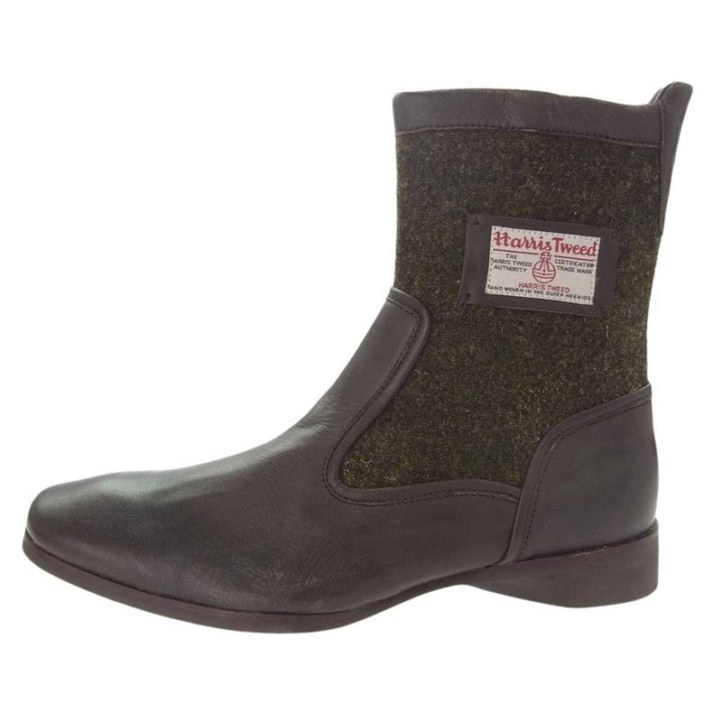 REGAL リーガル b6GCC HARRIS TWEED サイド ジップ レザー ブーツ ブラウン系 カーキ系 27【中古】