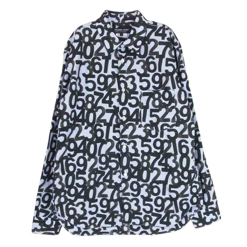 COMME des GARCONS HOMME DEUX コムデギャルソンオムドゥ 19AW DD-B053 ナンバープリント ストライプ 総柄 長袖 シャツ  ブルー系 ブラック系 S【中古】