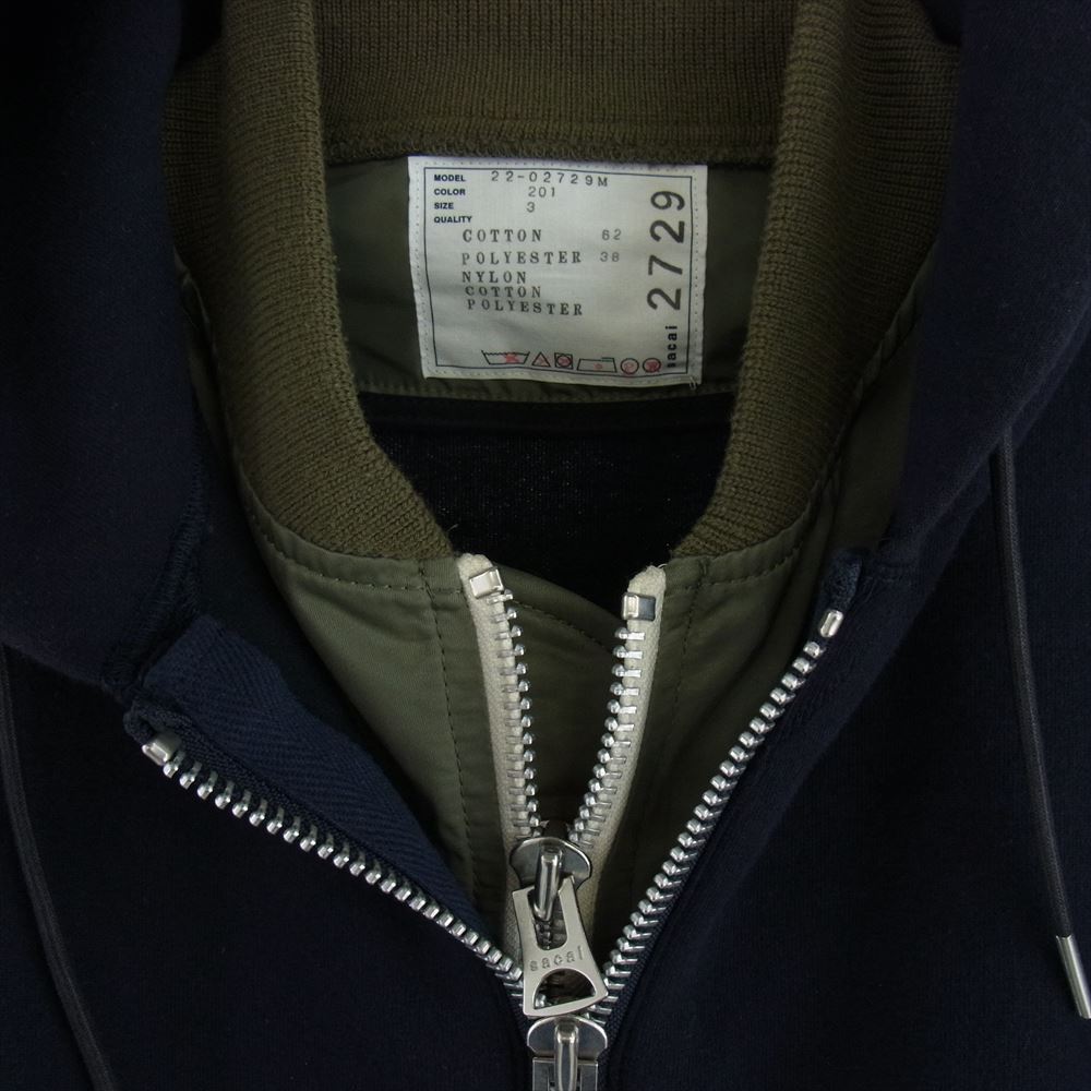 売れ筋 sacai（サカイ）ドッキングスウェット ジップアップパーカー