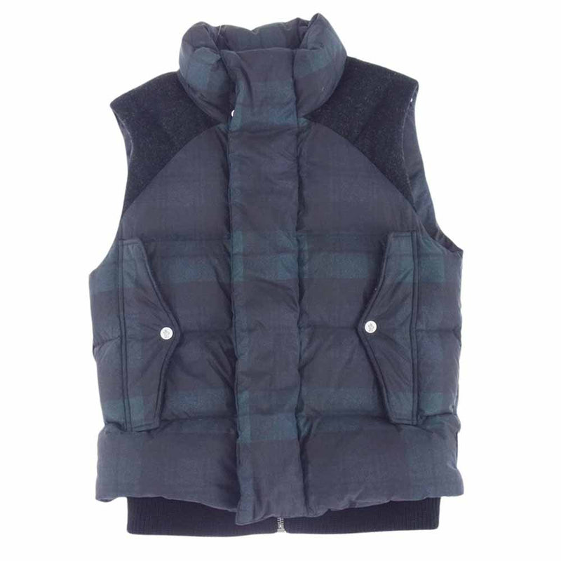 MONCLER GAMME BLEU モンクレール ガムブルー 112-391-43311-80 アウトレットスタンプ入り 国内正規品 GILET ウール切替 チェック柄 ダウンベスト ブラック系 グリーン系【中古】