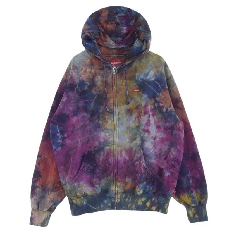 Supreme シュプリーム 24SS Overdyed Small Box Zip Up Hooded Sweatshirt Multicolor タイダイ オーバーダイ スモールボックス ロゴ ワッペン 裏起毛 スウェット ジップパーカー  マルチカラー系 M【中古】