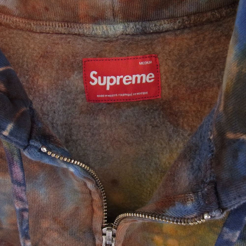 Supreme シュプリーム 24SS Overdyed Small Box Zip Up Hooded Sweatshirt Multicolor タイダイ オーバーダイ スモールボックス ロゴ ワッペン 裏起毛 スウェット ジップパーカー  マルチカラー系 M【中古】