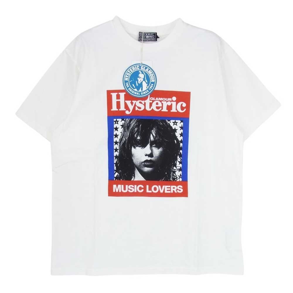 HYSTERIC GLAMOUR ヒステリックグラマー 02241CT62 HG MUSIC MAGAZINE クルーネック 半袖 Tシャツ ホワイト系 L【極上美品】【中古】