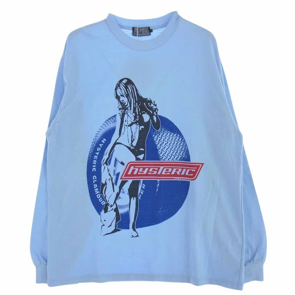 HYSTERIC GLAMOUR ヒステリックグラマー 02243CL01 HYSTERIC MOTOR GIRL Tシャツ 長袖 トップス ライトブルー系 L【極上美品】【中古】