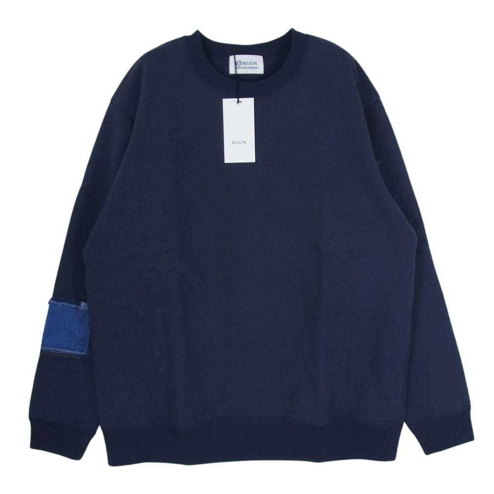 クオン 112CS032101 BORO Banded Arm Sleeve Sweatshirt 襤褸 ボロ バンデッド パッチワーク スリーブ スウェット ネイビー系 M【新古品】【未使用】【中古】