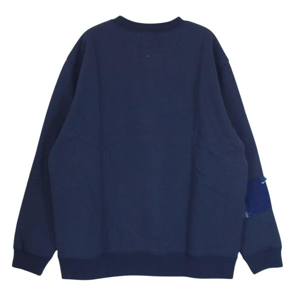 クオン 112CS032101 BORO Banded Arm Sleeve Sweatshirt 襤褸 ボロ バンデッド パッチワーク スリーブ スウェット ネイビー系 M【新古品】【未使用】【中古】