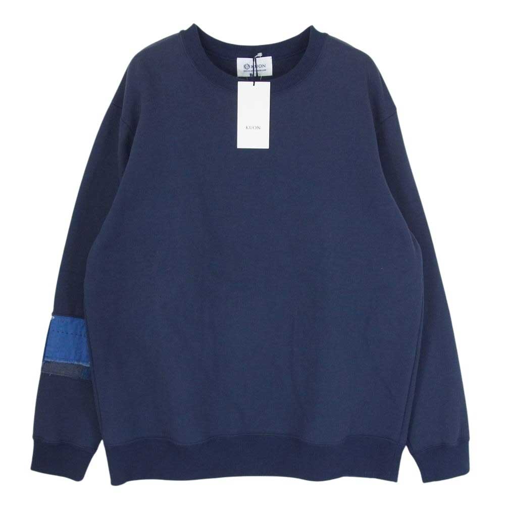 クオン 112CS032101 BORO Banded Arm Sleeve Sweatshirt 襤褸 ボロ バンデッド パッチワーク スリーブ スウェット ネイビー系 M【新古品】【未使用】【中古】
