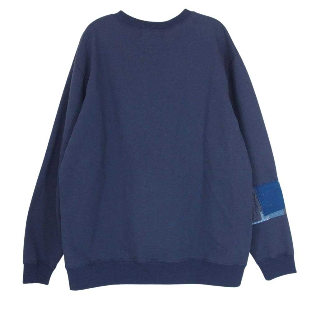 クオン 112CS032101 BORO Banded Arm Sleeve Sweatshirt 襤褸 ボロ バンデッド パッチワーク スリーブ スウェット ネイビー系 M【新古品】【未使用】【中古】