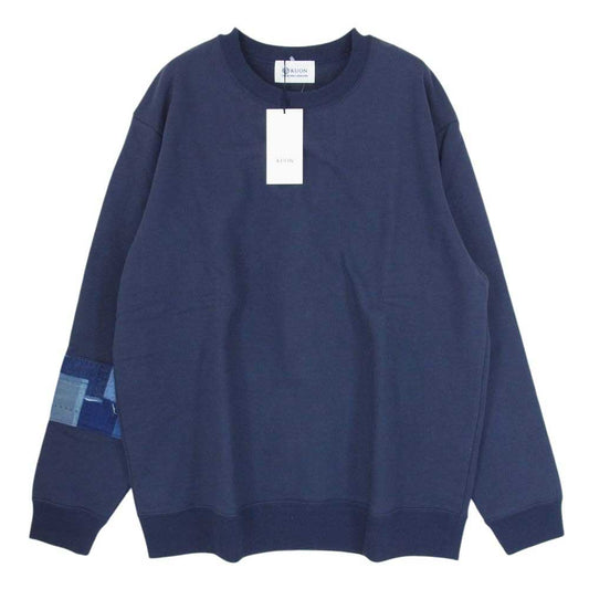 クオン 112CS032101 BORO Banded Arm Sleeve Sweatshirt 襤褸 ボロ バンデッド パッチワーク スリーブ スウェット ネイビー系 L【新古品】【未使用】【中古】