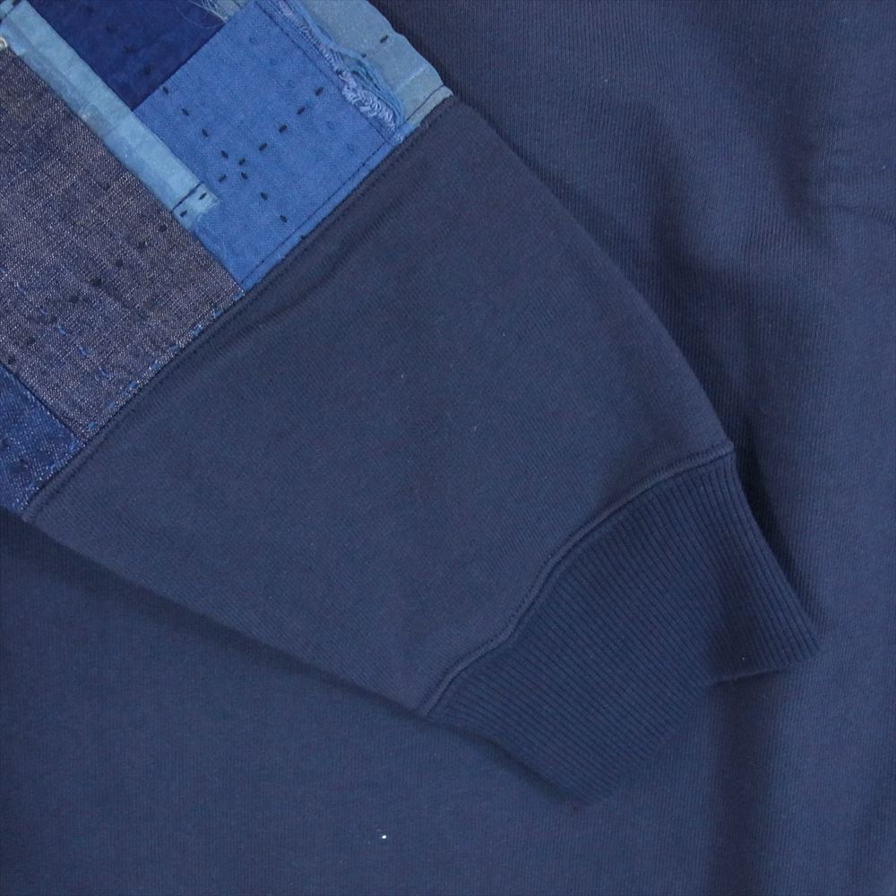 クオン 112CS032101 BORO Banded Arm Sleeve Sweatshirt 襤褸 ボロ バンデッド パッチワーク スリーブ スウェット ネイビー系 L【新古品】【未使用】【中古】
