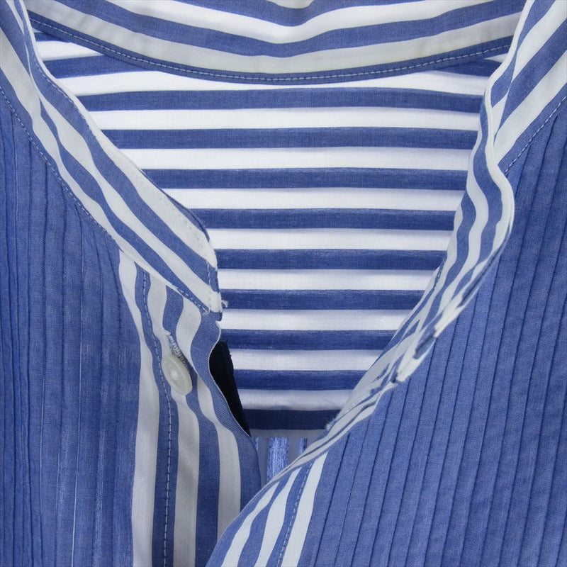 クオン 113SH031225 Reversible Pleated Shirt リバーシブル ピンタック ストライプ 長袖シャツ ブルー系 M【極上美品】【中古】