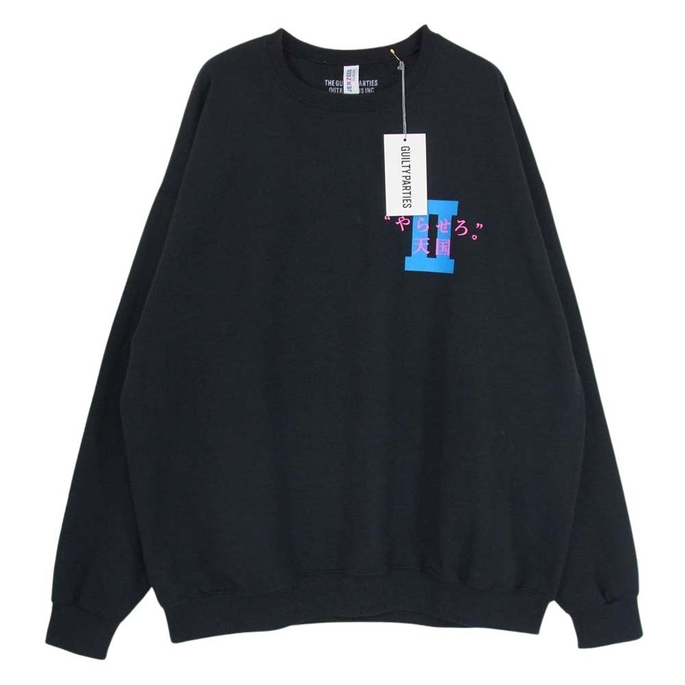 WACKO MARIA ワコマリア なるきよ-WM-SS02 SWEAT SHIRT やらせろ 天国 プリント クルーネック スウェット ブラック系  XL【新古品】【未使用】【中古】