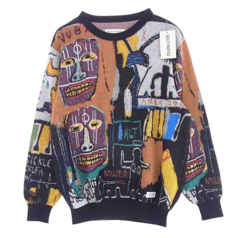 WACKO MARIA ワコマリア BASQUIAT-WM-KN02 JEAN-MICHEL BASQUIAT CREW NECK SWEATER ジャン ミシェル バスキア クルーネック モヘア ニット ブラック系 M【極上美品】【中古】