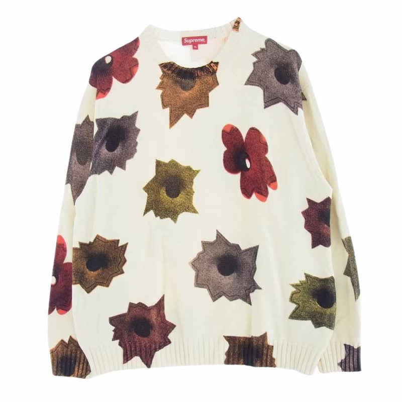 Supreme シュプリーム 22SS Nate Lowman Sweater Bullet Holes & Flowers ネイト ロウマン コットンニット セーター XL【中古】