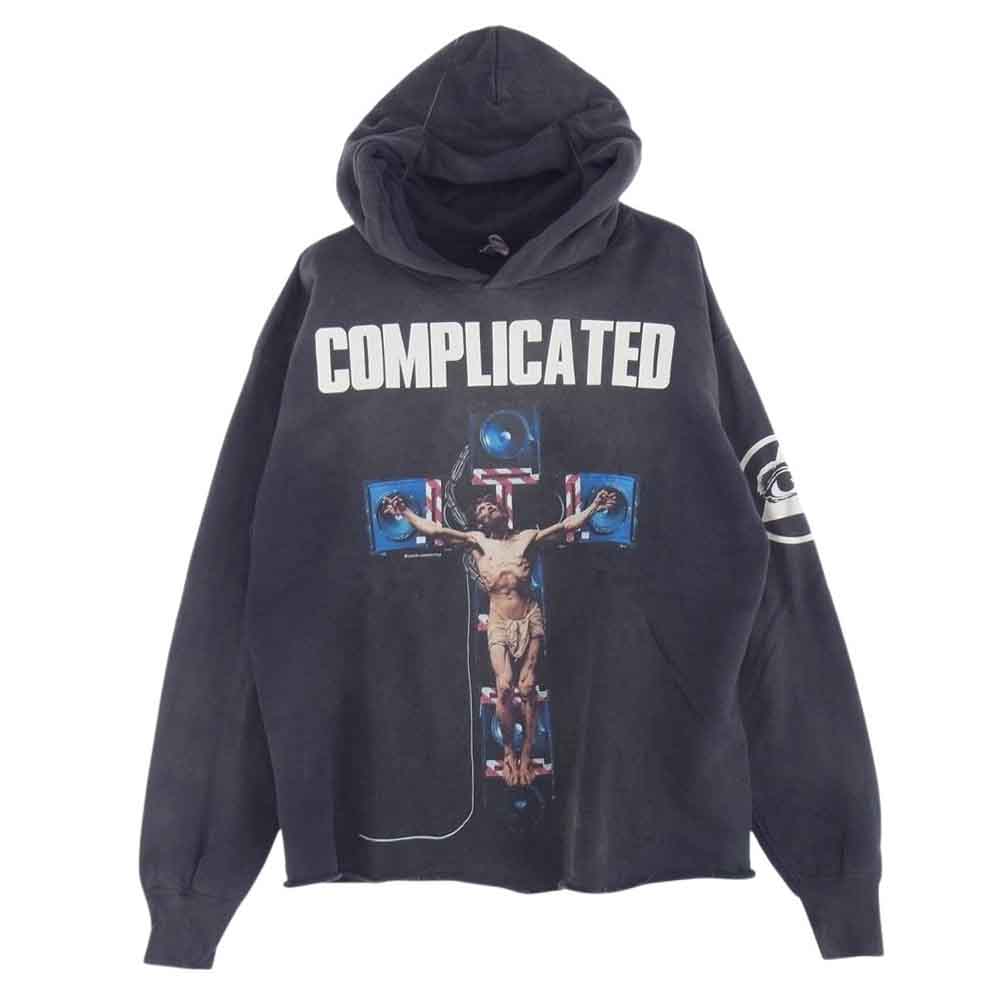 SAINT MICHAEL セントマイケル 23AW SM-A23-0000-C20 ヴィンテージ加工 カットオフ COMPLICATED バックプリント プルオーバー パーカー グレー系 XL【中古】