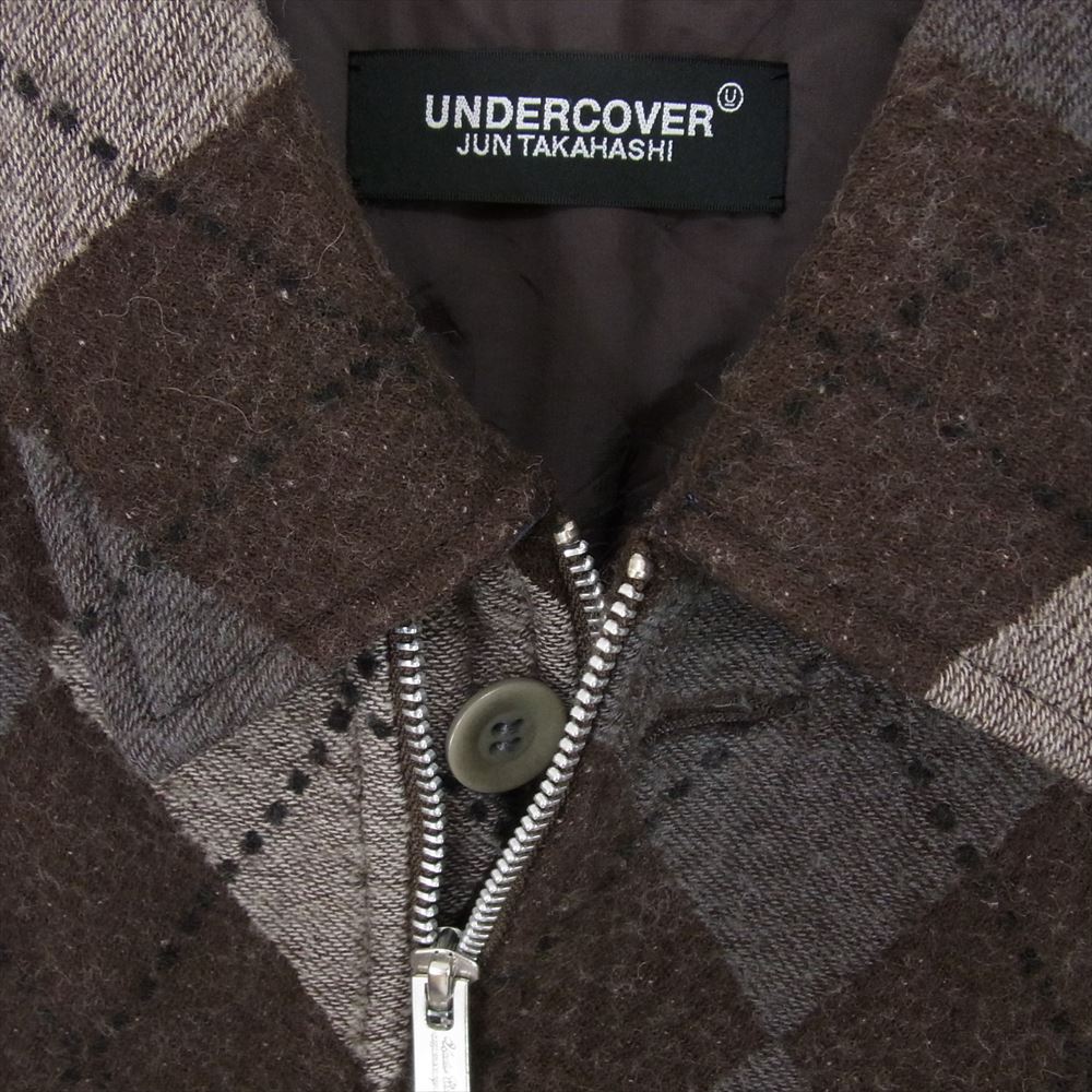 UNDERCOVER アンダーカバー 23AW UC2C4203 アーガイル 襟レザー切替 ダブルジップ フリンジ ウール 縮絨 ブルゾン ブラウン系 5【中古】