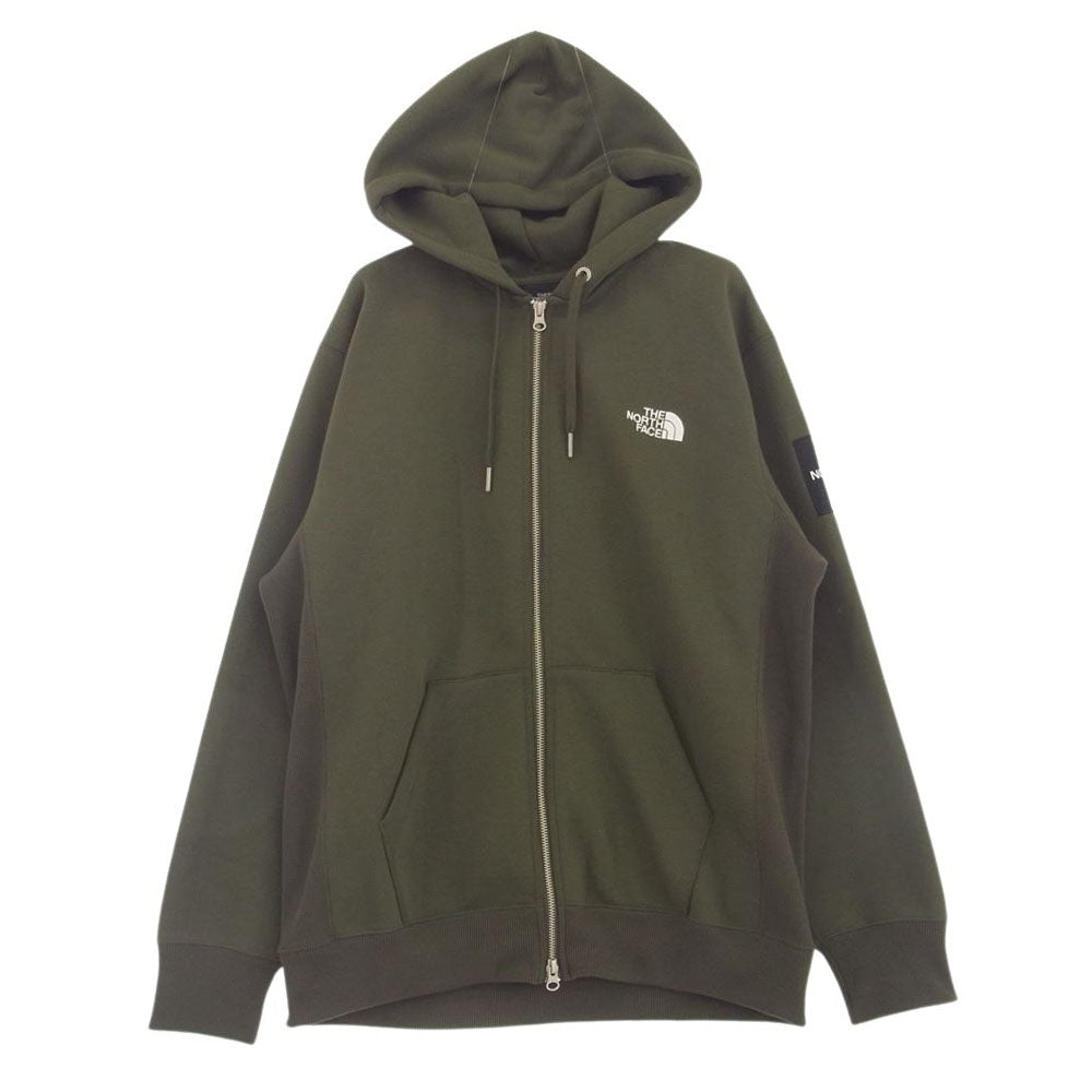 THE NORTH FACE ノースフェイス NT62349 SQUARE LOGO FULLZIP スクエア ロゴ フルジップ フーディー スウェット ジップアップ パーカー カーキ系 L【美品】【中古】