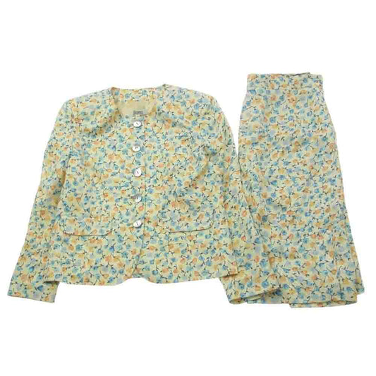 Herno ヘルノ フラワー総柄 花柄 シルク ノーカラージャケット スカート セットアップ 44【中古】