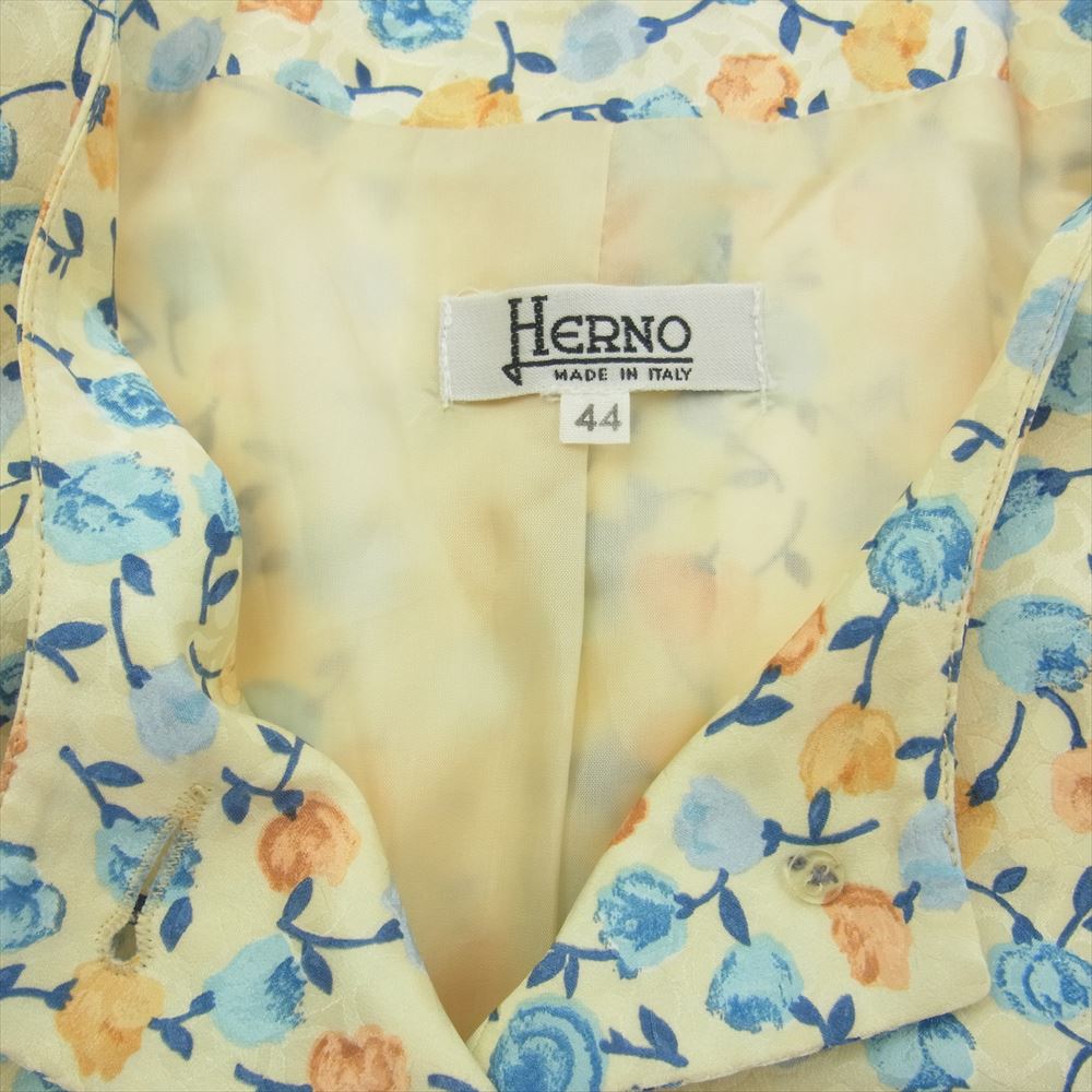 Herno ヘルノ フラワー総柄 花柄 シルク ノーカラージャケット スカート セットアップ 44【中古】